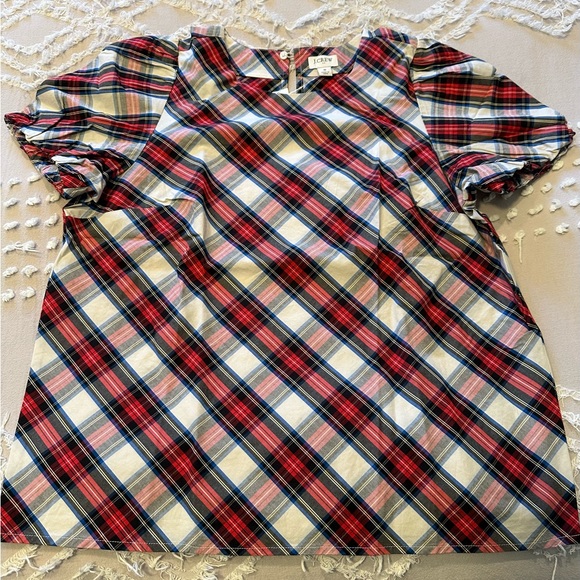 J Crew Factory Tartan Puff-Sleeve Top - Picture 3 of 3